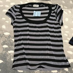 BCBG Paris striped black and gray short sleeve top